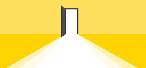 concept of open door on yellow background